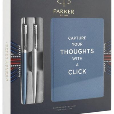 Gift set: two pens and notepad Parker ballpen jotter waterloo blue plus jotter stainless steel CT plus notepad